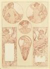 ALPHONSE MUCHA (1860-1939). [FIGURES DECORATIVES.] Group of 4 plates. Sizes vary. [Published by Librarie Centrale des Beaux Arts, Paris